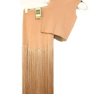 Elegant Tan Fringe Skirt Set